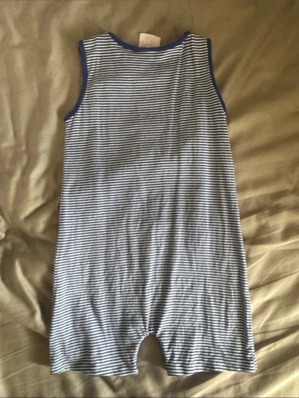 Striped Blue Baby Romper with Duck Applique